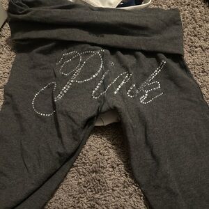 Pink Gray Leggings with Rhinestone Detail